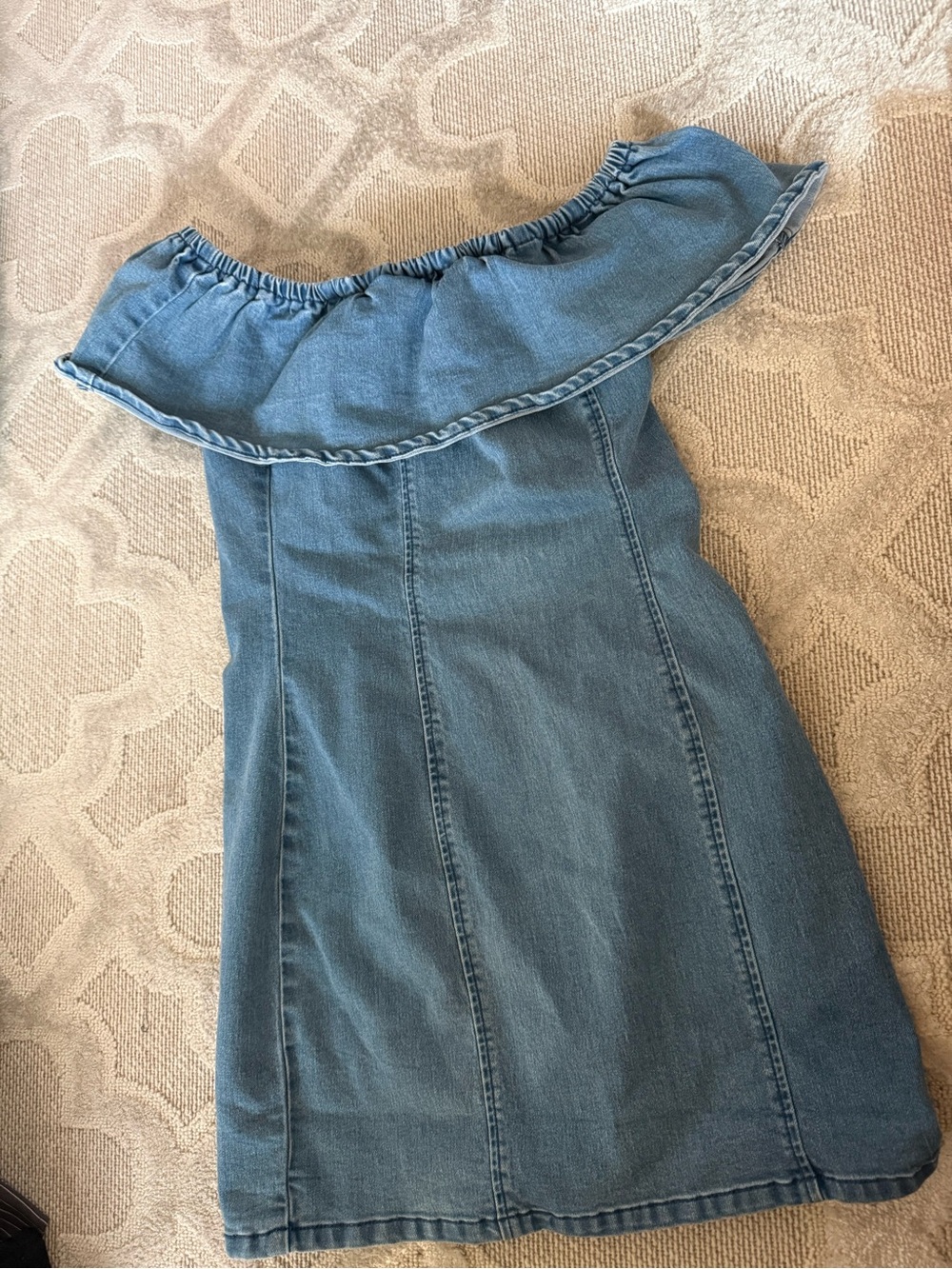 Off-Shoulder Denim Casual Dress - Blue